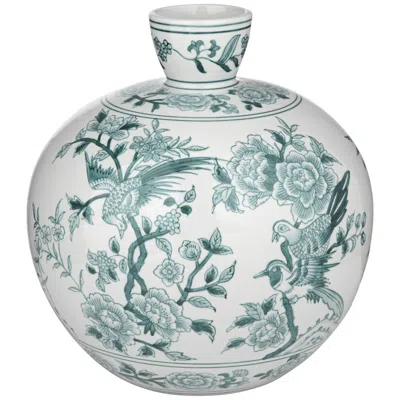 Dahlia Studios Lotus 11" High Ginger Jar Green And White Ceramic Decorative Vase