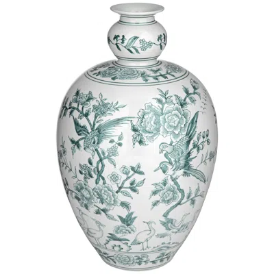 Dahlia Studios Lotus 17" High Green And White Ginger Jar Ceramic Decorative Vase