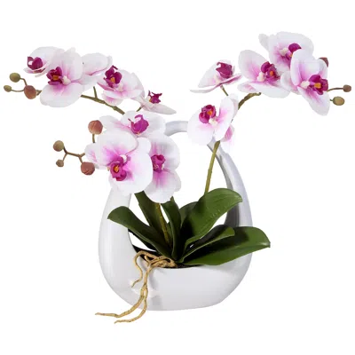 Dahlia Studios Pink White Phalaenopsis 13" Faux Orchids In White Pot