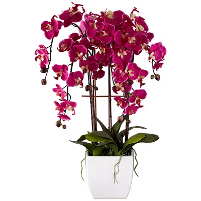 Dahlia Studios Potted White Ceramic 29" High Faux Fuchsia Orchid