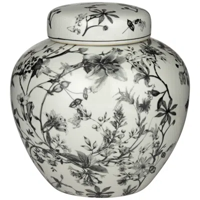 Dahlia Studios Prentiss 9" High Black And White Ceramic Ginger Jar With Lid