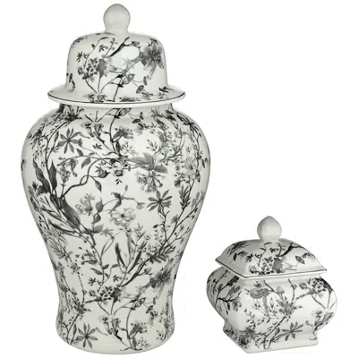 Dahlia Studios Prentiss Black And White 2-piece Ceramic Ginger Jar Set