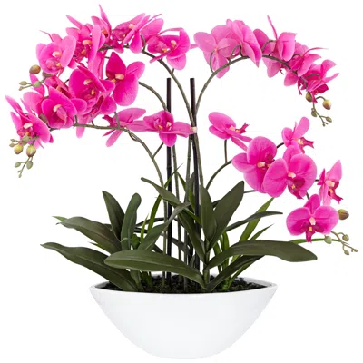 Dahlia Studios Real Touch Pink Orchid 28" High Faux Flowers In White Pot