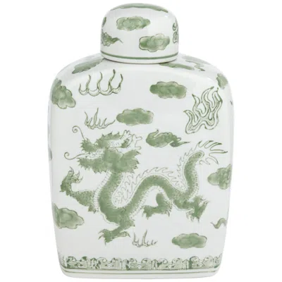 Dahlia Studios Sansui 10 1/2"h Green And White Ceramic Ginger Jar With Lid