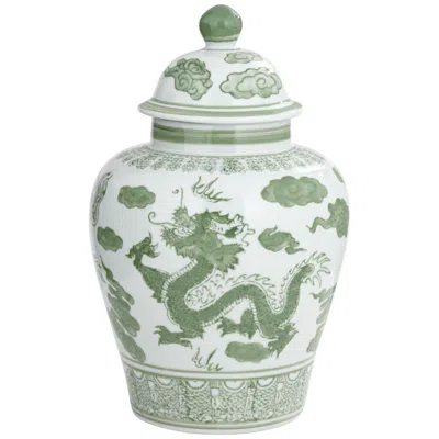Dahlia Studios Sansui 12"h Green And White Ceramic Ginger Jar With Lid