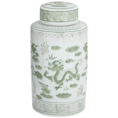 Dahlia Studios Sansui 15 3/4"h Green And White Ceramic Ginger Jar With Lid