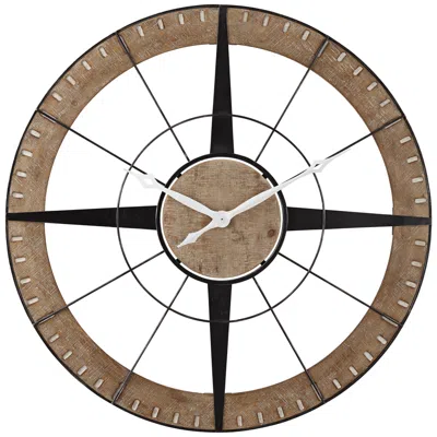 Dahlia Studios Starboard 36 1/2" Black Brown Rustic Compass Wall Clock