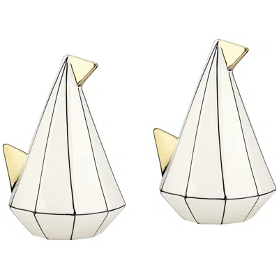 Dahlia Studios Sydney 9 3/4" White Ceramic Geometric Bird Ornaments Set Of 2