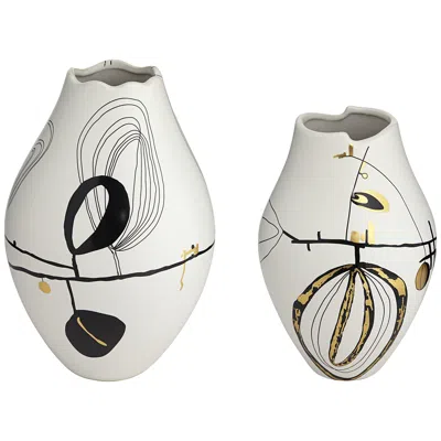 Dahlia Studios Tribeca Matte White 2-piece Decorative Graphic Vase Set