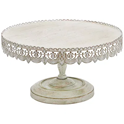 Dahlia Studios Victoria Antique Whitewash 16" Round Iron Cake Stand