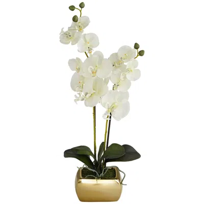 Dahlia Studios White Orchid 22" High Faux Flowers In Gold Ceramic Pot