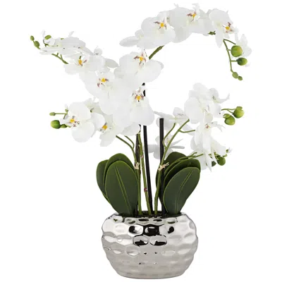 Dahlia Studios White Phalaenopsis 23" High Faux Orchid Flower In Silver Resin Pot