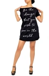 Dai Moda Change Graphic One-shoulder Cotton Blend T-shirt Dress In Black