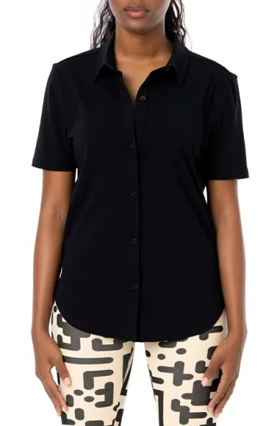 Dai Moda Clark Short Sleeve Button-up Shirt In Black