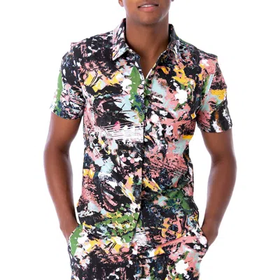 Dai Moda Frenzy Short Sleeve Button Up Shirt In Multi