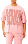 Dai Moda Love Oversize Split Hem Cotton Blend Graphic T-shirt In Pink