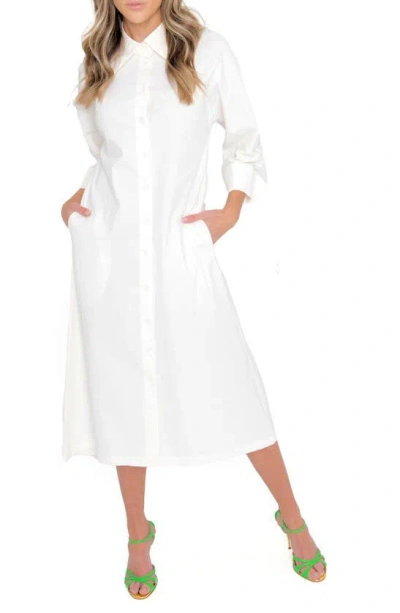 Dai Moda Oversize Long Sleeve Stretch Organic Cotton Shirtdress In White