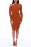 Dai Moda Sugar Daddy One-shoulder Long Sleeve Body-con Dress In Brown