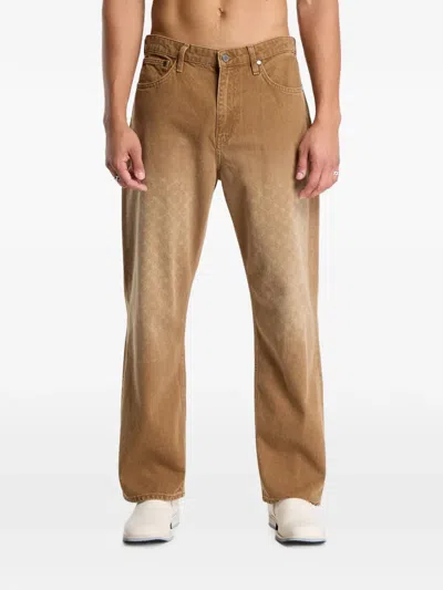 Daily Paper Amba Straight-leg Jeans With Faded Lettering In Brown