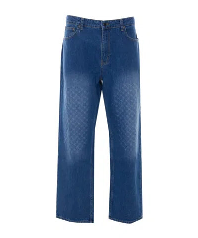 Daily Paper Monogram-pattern Wide-leg Jeans In Blue