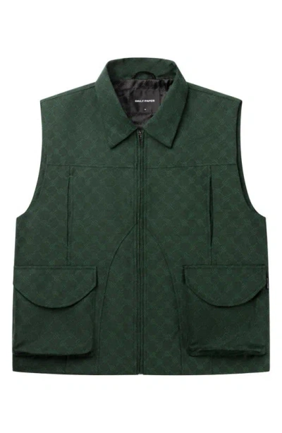 Daily Paper Benji Monogram Zip-up Vest In Pine Green