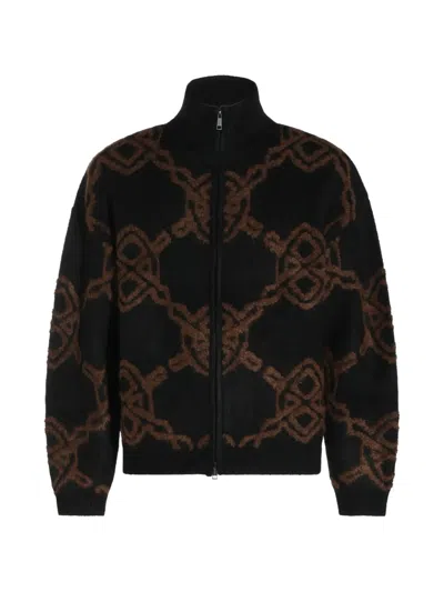 Daily Paper Black Shield Monogram-pattern Zip-up Sweater