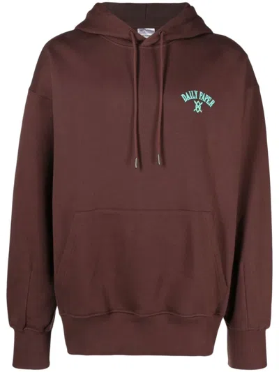 Daily Paper Logo Cotton Hoodie In Brown