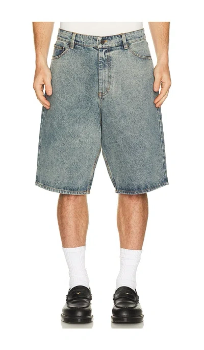 Daily Paper Compact Shield Embroidery Denim Shorts In Blue