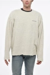 Daily Paper Cotton Blend Aniola Crew-neck Sweater With Raw Cut In Neutral