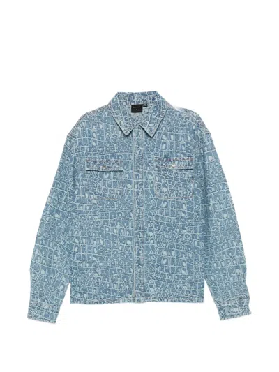 Daily Paper Croc-jacquard Denim Jacket In Blue