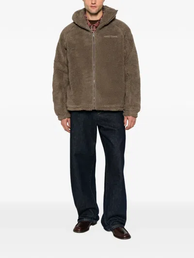 Daily Paper Dias Sherpa-texture Zip-up Hooded Jacket In Brown