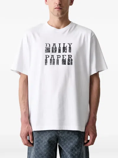 Daily Paper Mens White Blocked Crewneck Cotton-jersey T-shirt