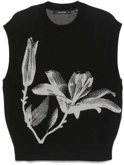 Daily Paper Floral Spencer Knit Vest In Black