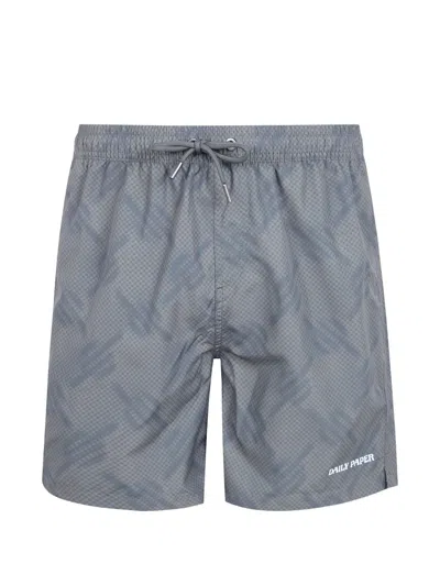 Daily Paper Kalamata Monogram-print Swim Shorts In Gray