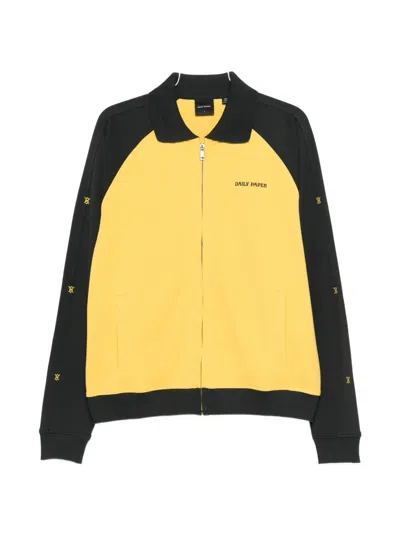 Daily Paper Mens Multi Colour-block Collared Jersey Track Jacket In Yellow