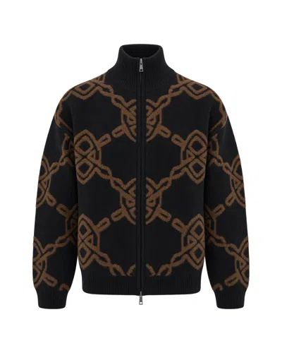 Daily Paper Black Shield Monogram-pattern Zip-up Sweater