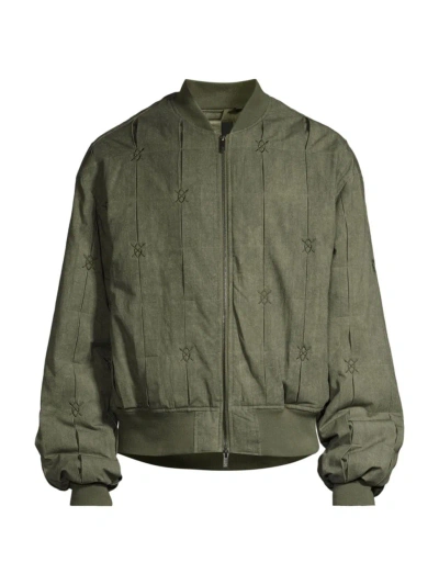 Daily Paper Men's Rasal Pleated Cotton Bomber Jacket In Army Green