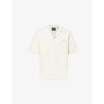 Daily Paper Mens Camp-collar Brand-embroidered Woven Shirt Beige