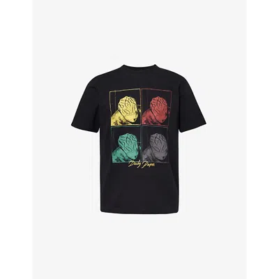 Daily Paper Mens Crewneck Graphic-print Cotton-jersey T-shirt Black