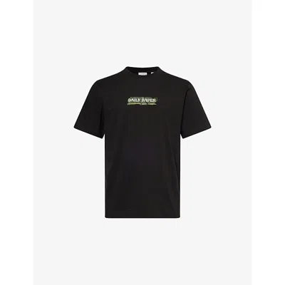 Daily Paper Mens Graphic-print Sticker Cotton T-shirt Black
