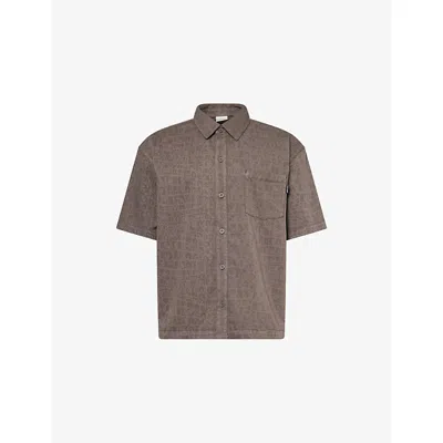 Daily Paper Mens Graphic-print Croc Short-sleeve Woven Shirt Black Oyster