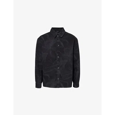 Daily Paper Mens Spread-collar Laser-print Denim Shirt Black