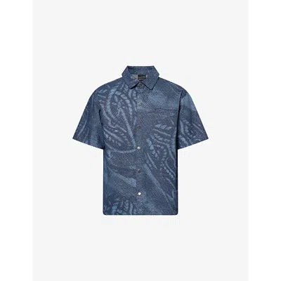 Daily Paper Mens Blue Braids Short-sleeve Denim Shirt