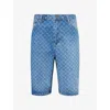 Daily Paper Mens Monogram-pattern Mid-rise Denim Shorts Blue