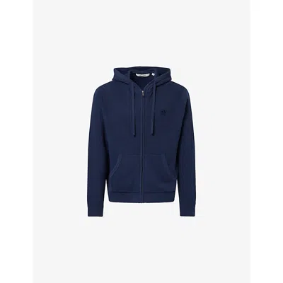 Daily Paper Mens Blue Teal Logo-embroidered Rib-knit Hoody