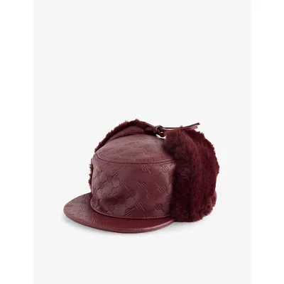 Daily Paper Mens Burgundy Monogram-debossed Leather And Faux-fur Chapka Hat
