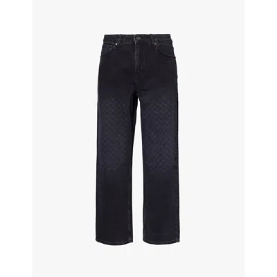 Daily Paper Mens Black Amba Monogram-print Straight-leg Denim Jeans