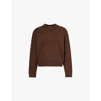 Daily Paper Mens Brown Diamond Intarsia-branded Cotton-blend Knit Jumper