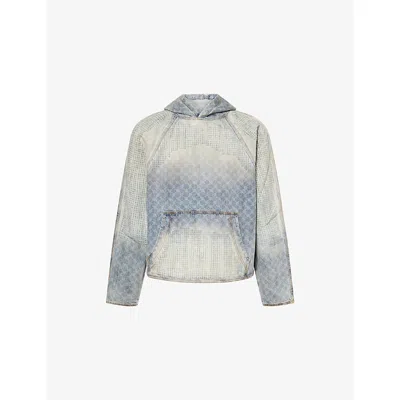 Daily Paper Mens Blue Faded-wash Destroyed Denim Hoody