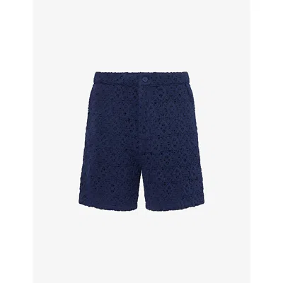 Daily Paper Mens Navy Lace Shield Knitted Shorts